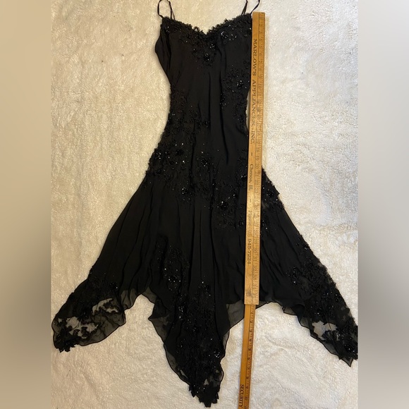 Vintage 90’s Y2K Silk Dress Beaded Dress Fairy Prom Black Silk Slip Whimsy goth - Picture 14 of 17